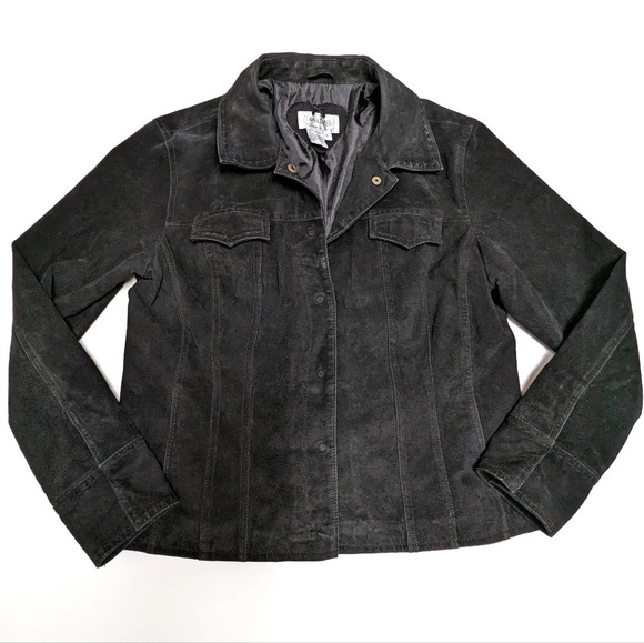 Live A Little Black Suede Leather Shacket Jacket size Large - Picture 1 of 7